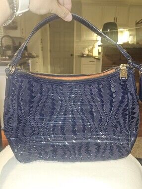 Cole Haan Woven Patent Navy Shoulder Bag